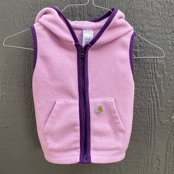 Girls carhartt pink hooded fleece vest polyester 18 mo - Picture 2 of 5